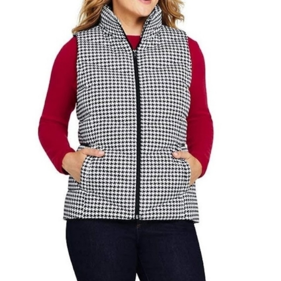 Lands' End White And Black Gingham Check Print Down Filled Puffer Vest Sz L Tall - Picture 15 of 15